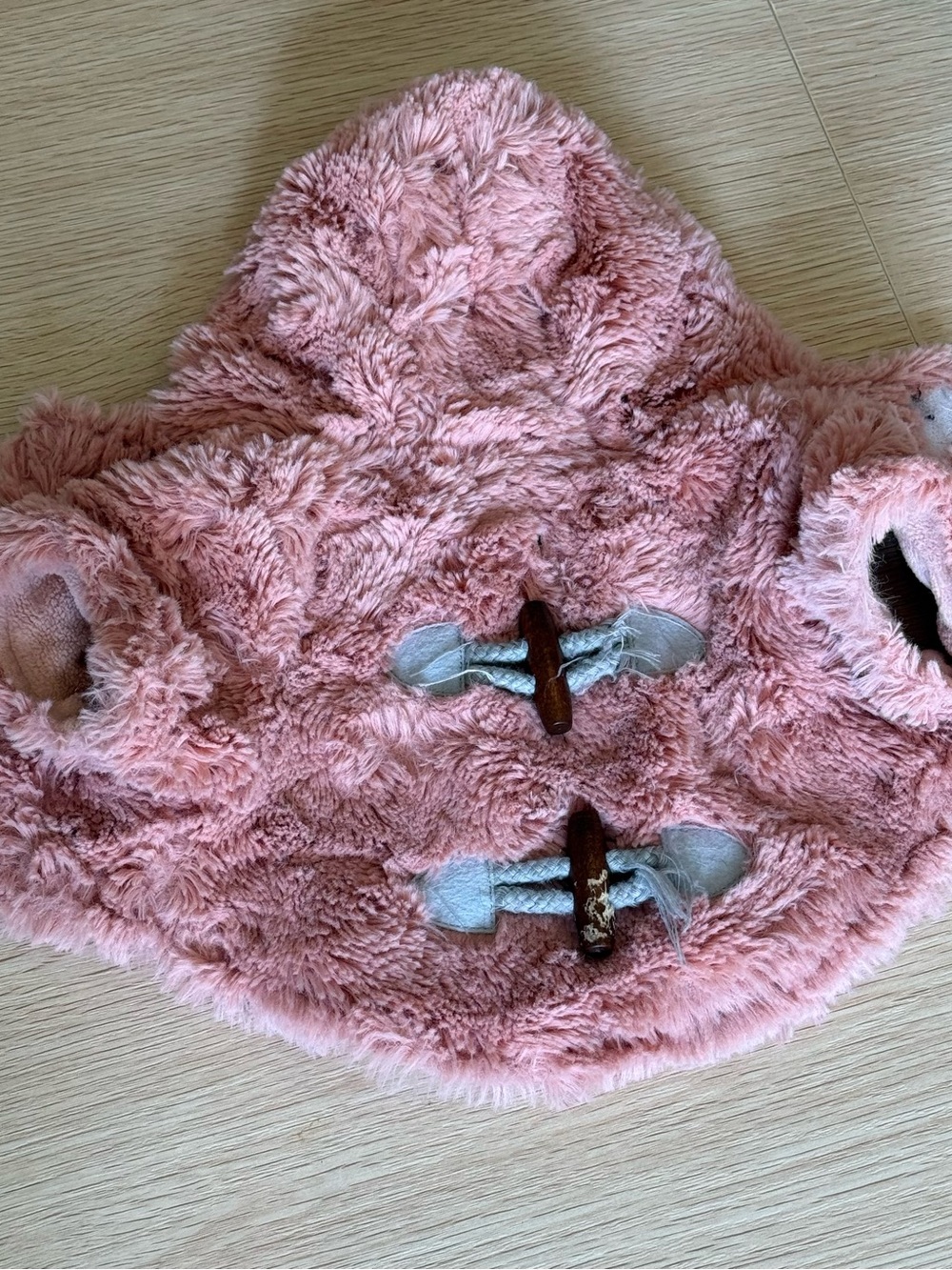 Cozy Dusty Pink Plush Hooded Dog Coat with Toggle Fastenings